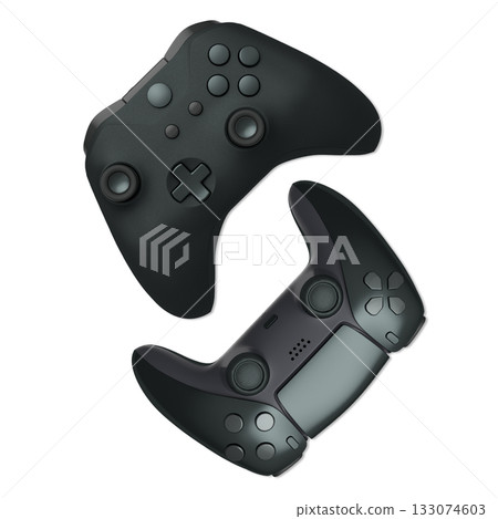 Wireless gaming controllers flying in air isolated on white background, symbolizing gaming technology concept Wireless gaming controllers flying in air isolated on white background, symbolizing gaming technology concept 133074603