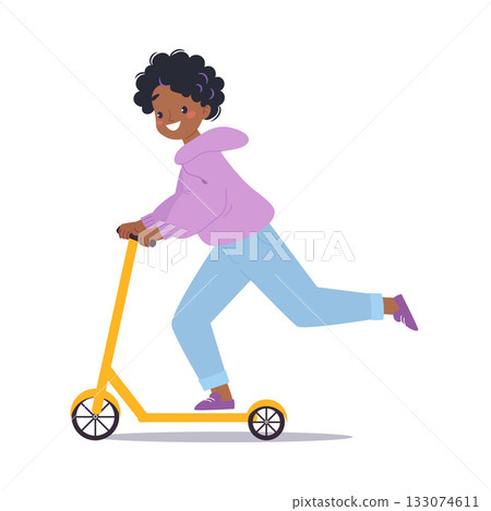 Teen Boy Ride Kick Scooter in Park Vector Illustration 133074611