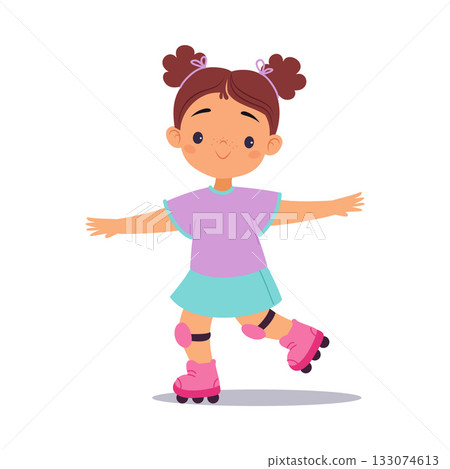 Little Girl Ride Roller Skate in Park Vector Illustration Little Girl Ride Roller Skate in Park Vector Illustration 133074613