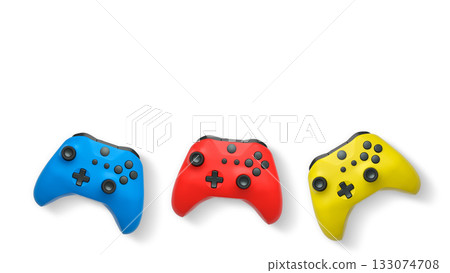 Wireless gaming controllers flying in air isolated on white background, symbolizing gaming technology concept Wireless gaming controllers flying in air isolated on white background, symbolizing gaming technology concept 133074708