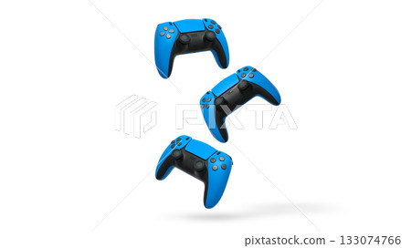 Wireless gaming controllers flying in air isolated on white background, symbolizing gaming technology concept 133074766