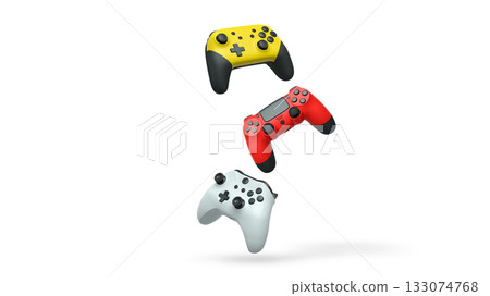 Wireless gaming controllers flying in air isolated on white background, symbolizing gaming technology concept 133074768