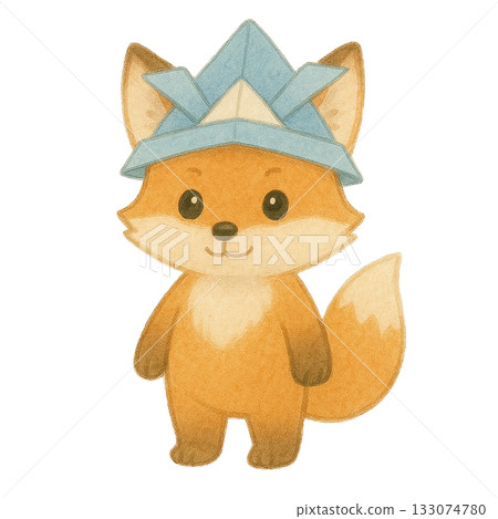 [Children's Day] Illustration of a fox wearing an origami helmet 133074780