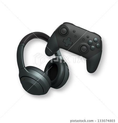 Wireless gaming headset and game controller isolated on white background with clipping path. Modern gaming accessories 133074803