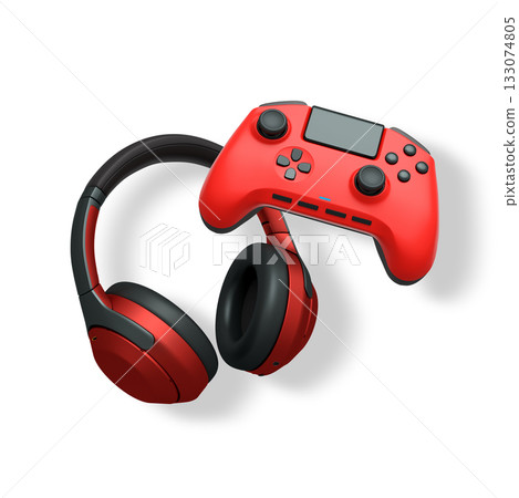 Wireless gaming headset and game controller isolated on white background with clipping path. Modern gaming accessories Wireless gaming headset and game controller isolated on white background with clipping path. Modern gaming accessories 133074805