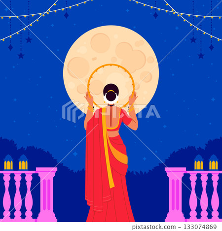 Composition with woman holding sieve flat style Composition with woman holding sieve flat style 133074869