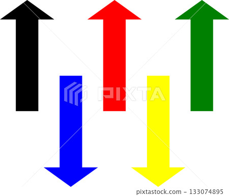 A simple and easy-to-use arrow set with short tips (red, black, blue, green, yellow) 133074895