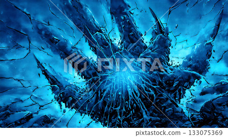 A fantastic scene of an ice hand crumbling 133075369