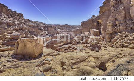 Scenic canyon landscape in the desert of South Sinai, Egypt Scenic canyon landscape in the desert of South Sinai, Egypt 133075723