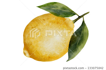 Lemon watercolor. Hand drawn tropical sour fruit. Clip art of juicy yellow lime. Citrus on isolated white background. Ideal for logo and packaging of natural cosmetics, household chemicals and design 133075842