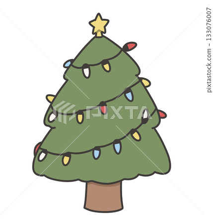 Illustration of a Christmas tree with lights on 133076007