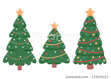 Set of Christmas clip art. Collection of New Year's icons featuring a Christmas tree. Cute festive illustrations. Winter holiday set. Set of Christmas clip art. Collection of New Year's icons featuring a Christmas tree. Cute festive illustrations. Winter holiday set. 133076151