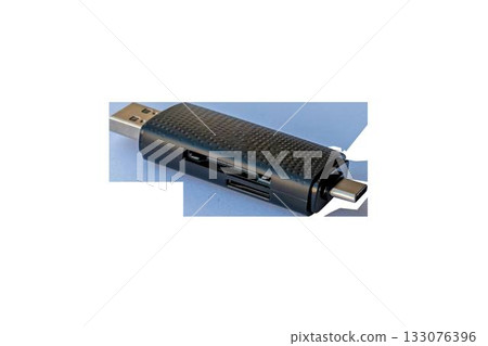 Multi-functional USB card reader with USB-A and USB-C connectors, supporting SD and microSD cards for fast data transfer and portable use 133076396