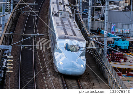 Kyushu Shinkansen Sakura bound for Shin-Osaka Station. Scenery seen from Shishikan Amusement Park in early winter. 8. Higashi Ward, Okayama City, Okayama Prefecture. 133076548