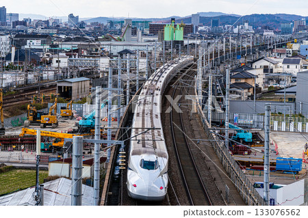 Nozomi Shinkansen bound for Hiroshima Station. View from Shishikan Amusement Park in early winter. 1. Higashi Ward, Okayama City, Okayama Prefecture. 133076562