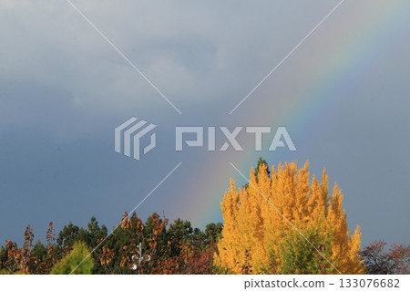 Autumn sky with a rainbow Autumn sky with a rainbow 133076682