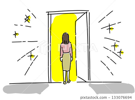 一位女子走出家門,步入門外明亮的世界。 一位女子走出家門,步入門外明亮的世界。 133076694