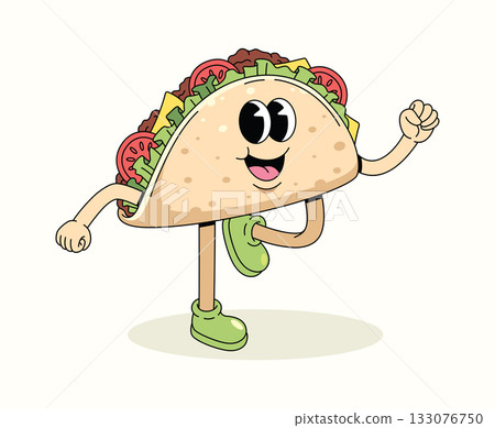 taco walk character groovy cartoon illustration taco walk character groovy cartoon illustration 133076750