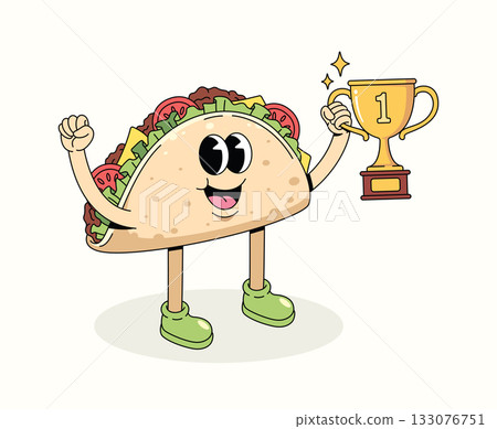 taco trophy character groovy cartoon illustration 133076751