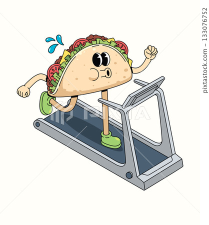 taco treadmill groovy cartoon illustration taco treadmill groovy cartoon illustration 133076752
