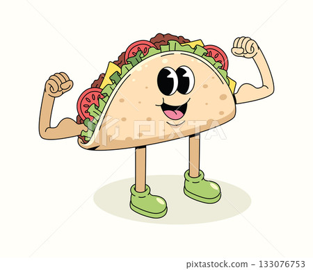 taco strong character groovy cartoon illustration 133076753