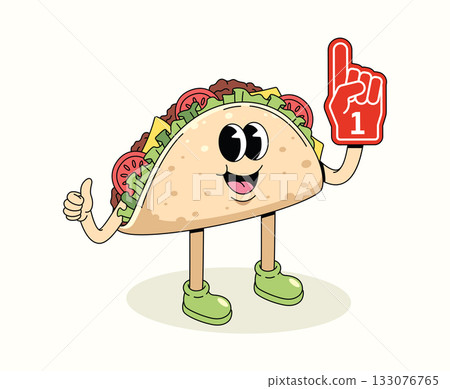 taco foam hand character groovy cartoon illustration taco foam hand character groovy cartoon illustration 133076765