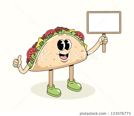 taco blank board character groovy cartoon illustration 133076773