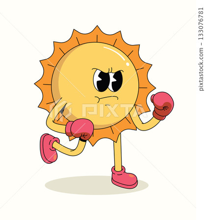 sun boxer character groovy cartoon illustration 133076781