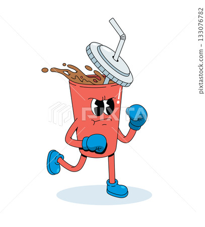 soft drink boxer character groovy cartoon illustration 133076782