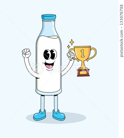 milk bottle trophy character groovy cartoon illustration milk bottle trophy character groovy cartoon illustration 133076788
