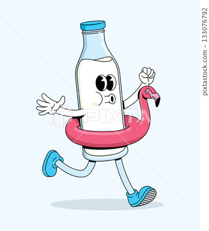 milk bottle surf flamingo float character groovy cartoon illustration milk bottle surf flamingo float character groovy cartoon illustration 133076792