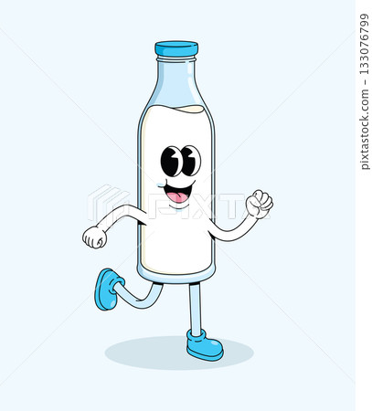 milk bottle run character groovy cartoon illustration milk bottle run character groovy cartoon illustration 133076799