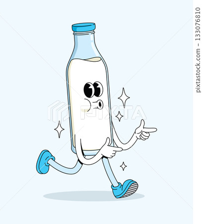 milk bottle energetic walk character groovy cartoon illustration milk bottle energetic walk character groovy cartoon illustration 133076810