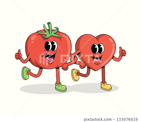 love and tomato character groovy cartoon illustration love and tomato character groovy cartoon illustration 133076819
