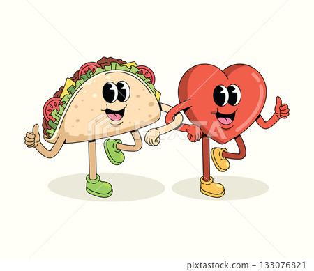 love and taco character groovy cartoon illustration love and taco character groovy cartoon illustration 133076821
