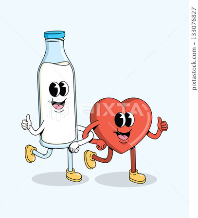 love and milk bottle character groovy cartoon illustration love and milk bottle character groovy cartoon illustration 133076827