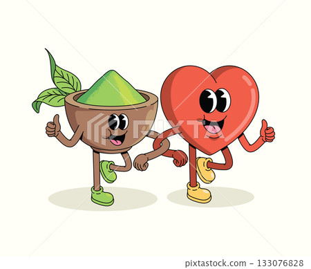 love and matcha character groovy cartoon illustration 133076828