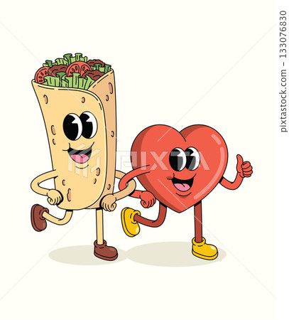 love and kebab character groovy cartoon illustration 133076830