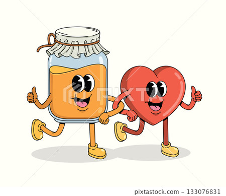 love and honey character groovy cartoon illustration 133076831
