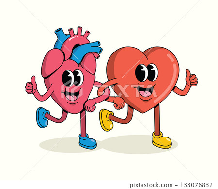 love and heart character groovy cartoon illustration love and heart character groovy cartoon illustration 133076832