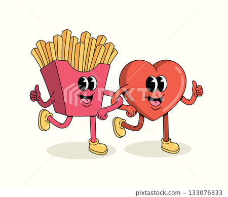 love and french fries character groovy cartoon illustration love and french fries character groovy cartoon illustration 133076833