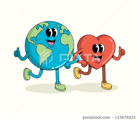 love and earth character groovy cartoon illustration 133076835