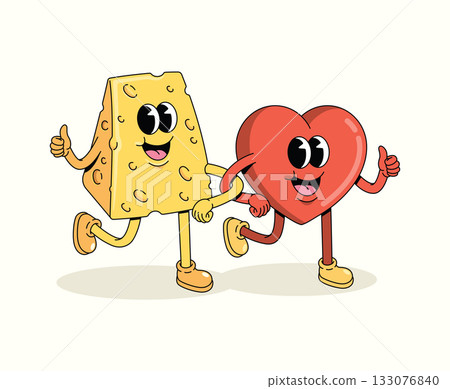 love and cheese character groovy cartoon illustration love and cheese character groovy cartoon illustration 133076840