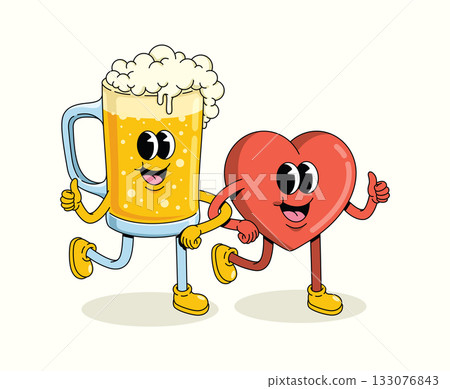 love and beer character groovy cartoon illustration love and beer character groovy cartoon illustration 133076843