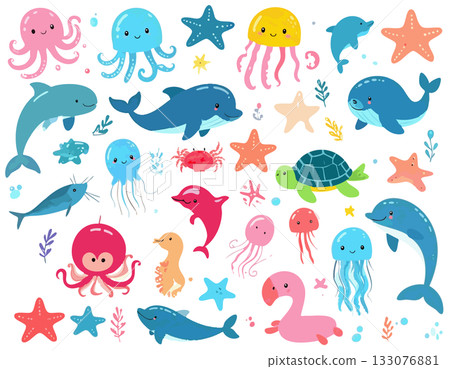 海洋生物的矢量插圖集 133076881
