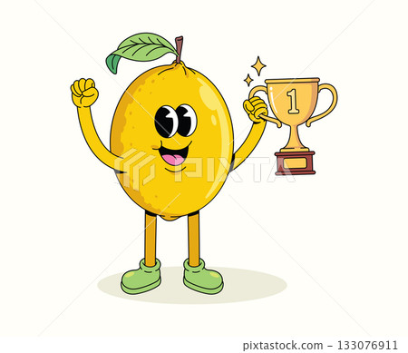 lemon trophy character groovy cartoon illustration 133076911