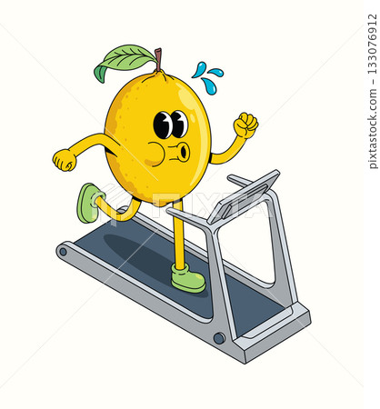 lemon treadmill groovy cartoon illustration lemon treadmill groovy cartoon illustration 133076912