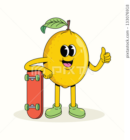 lemon skateboard thumbs up groovy cartoon illustration lemon skateboard thumbs up groovy cartoon illustration 133076918