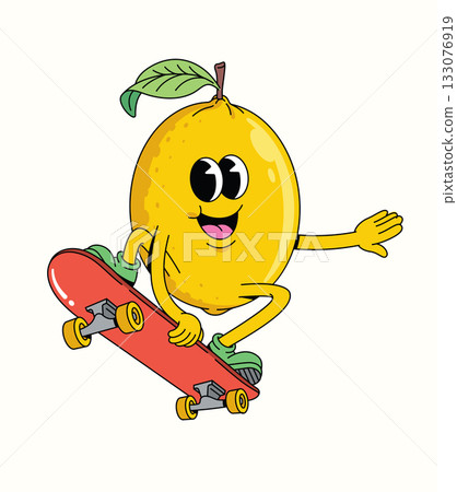 lemon skateboard groovy cartoon illustration lemon skateboard groovy cartoon illustration 133076919