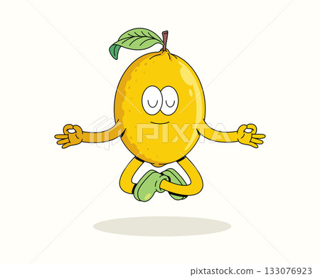 lemon meditation poses character groovy cartoon illustration 133076923